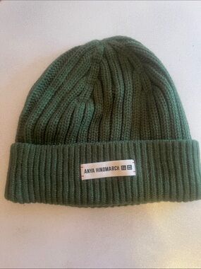 Anya Hindmarch Olive green  Knit Folded Cuff Beanie